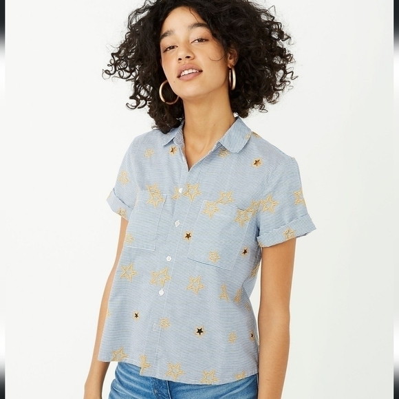 Madewell Star Embroidered Striped Shirt NWOT - Picture 1 of 4